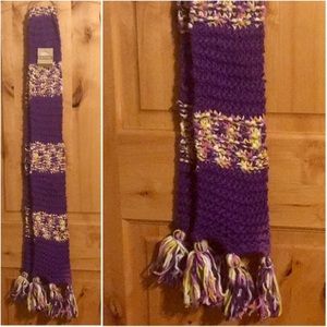 ISOTONOR Violet Mlt-Clr Stripes Pom-Pom SCARF NWT
